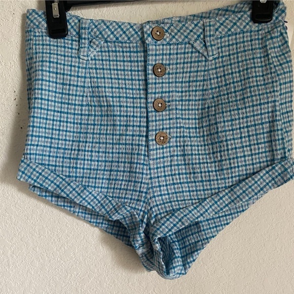 Free People Checked Out Plaid Micro Brief Style Retro Linen Blend Boho Shorts 4 - Picture 2 of 14
